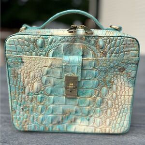 Brahmin Evie Serendipity Blue and Cream Crossbody Bag with  Crocodile Texture